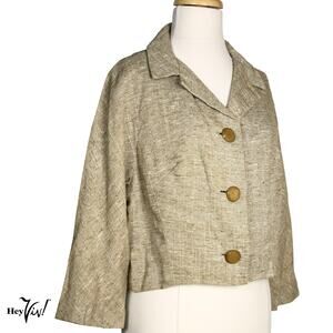 Vintage Flecked Tweed Cropped Jacket Fully Lined Statement Buttons Sz L -Hey Viv